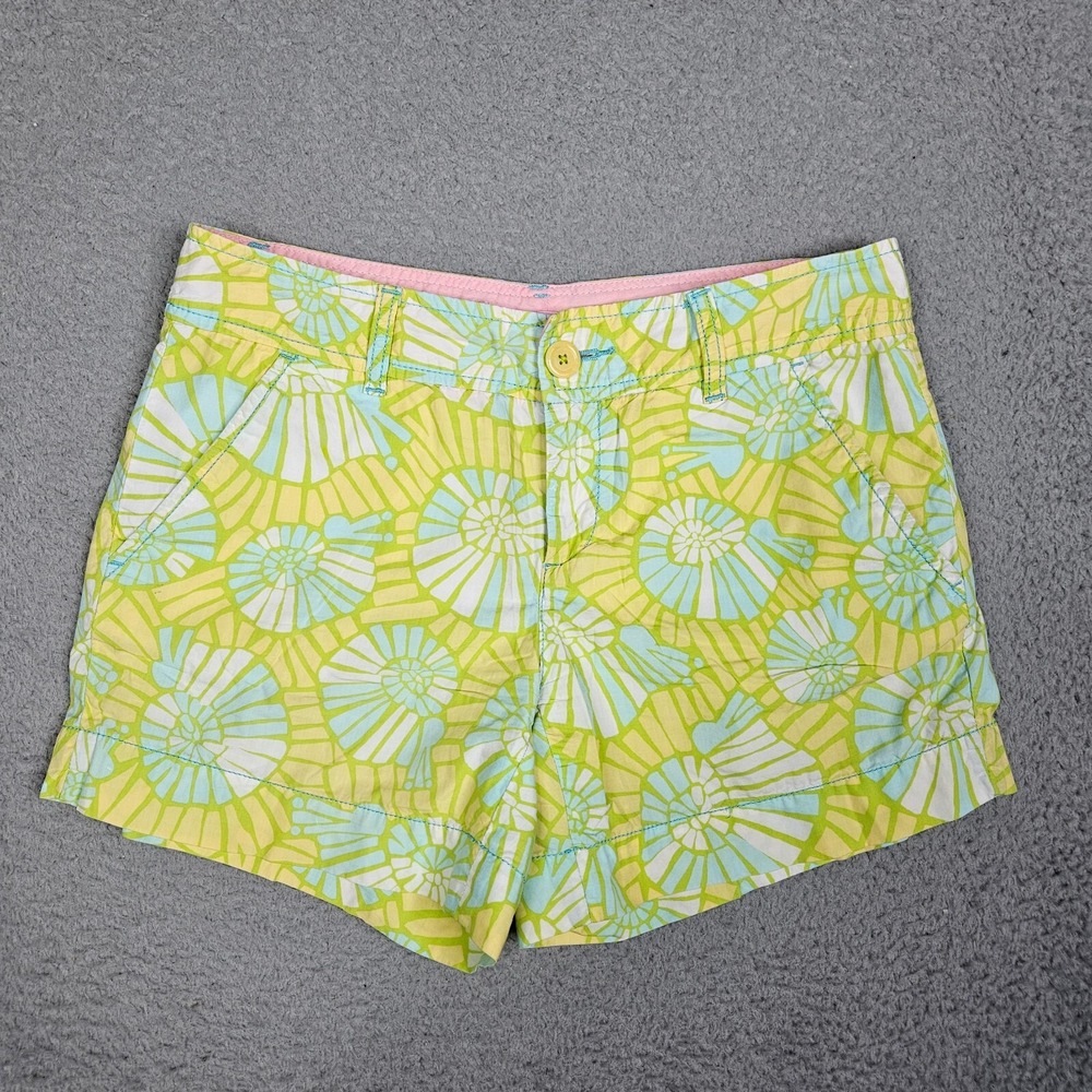 Lilly Pulitzer Cotton Flat Front Chino Casual Short Green/yellow printed Sz 2